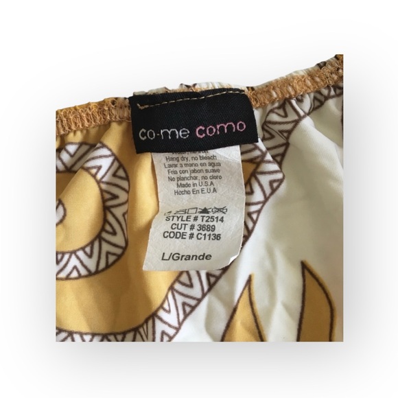 Come Como ❁ Printed Plunging V Neck Tunic Cami Tank ❁ Goldenrod + Ivory ❁ Large - Picture 7 of 16